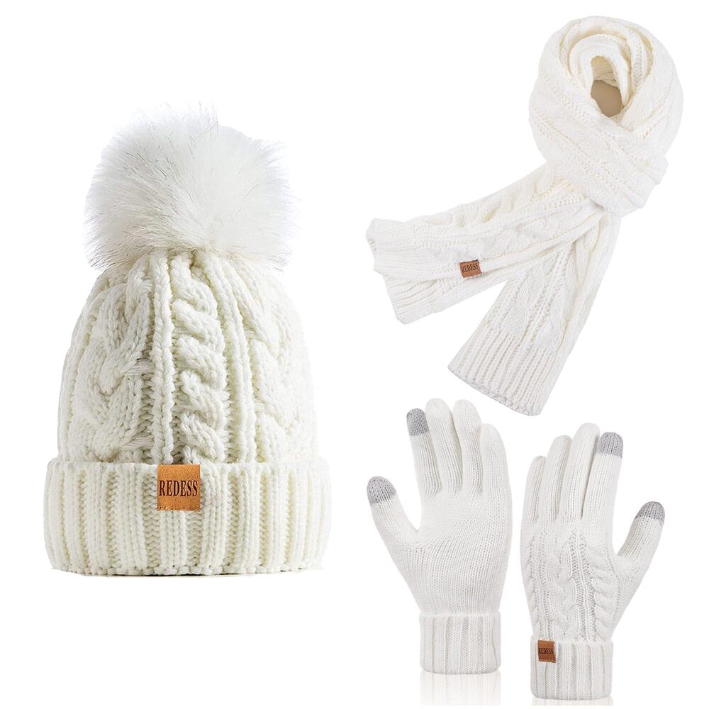 7836 Winter Knitted Beanie Hat Warm Fleece Lined with Pompom Cap Thick